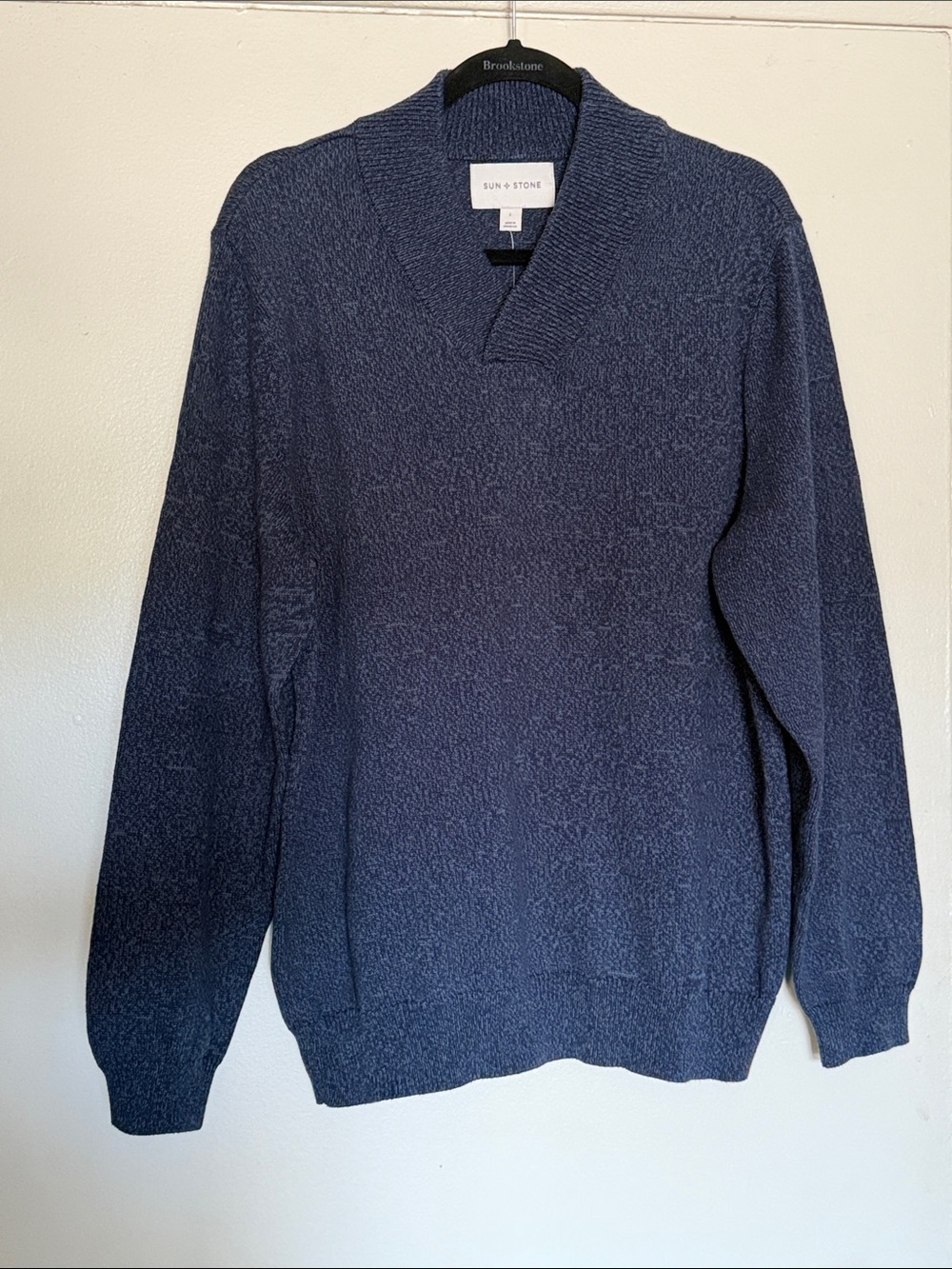 Sun + Stone L Men's Navy V-Neck Shawl Sweater